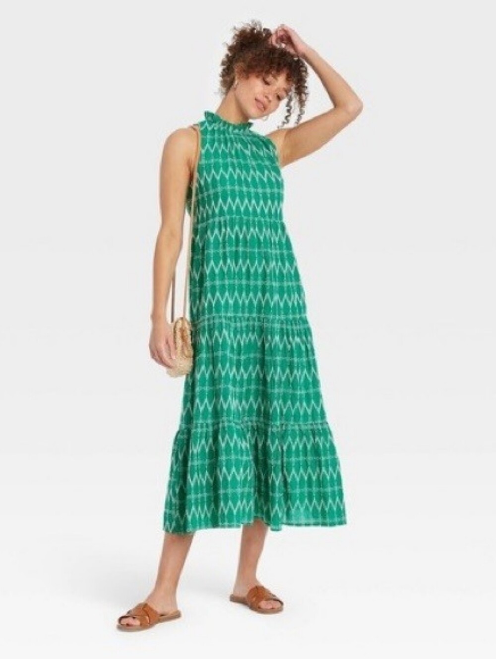 UNIVERSAL THREAD White Embroidered Maxi Dress in Green